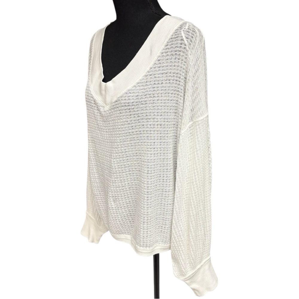 Free People We The Free South Side Thermal Top White Oversized Waffle Knit XS - Picture 6 of 10